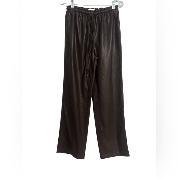 Rebecca Taylor Womens Brown Leather Wide Leg Pants Drawstring Waist NWOT Small - Picture 2 of 10